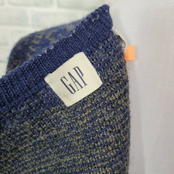 Vintage 90s Y2K Gap Size M Blue Wool Full Zip Cardigan Sweater Snowflake Pattern - Picture 6 of 7